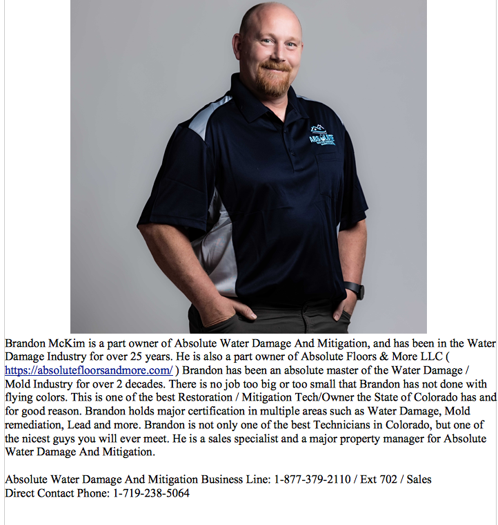 Brandon McKim, Co-Owner & Sales Specialist — Absolute Water Damage and Mitigation